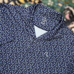 Rhoback lacrosse Performance Golf Polo Shirt Wicking Stretch Blue Print XL
